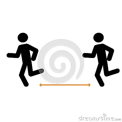 Stick man figure sketch running doing sports. Social distance Vector Illustration